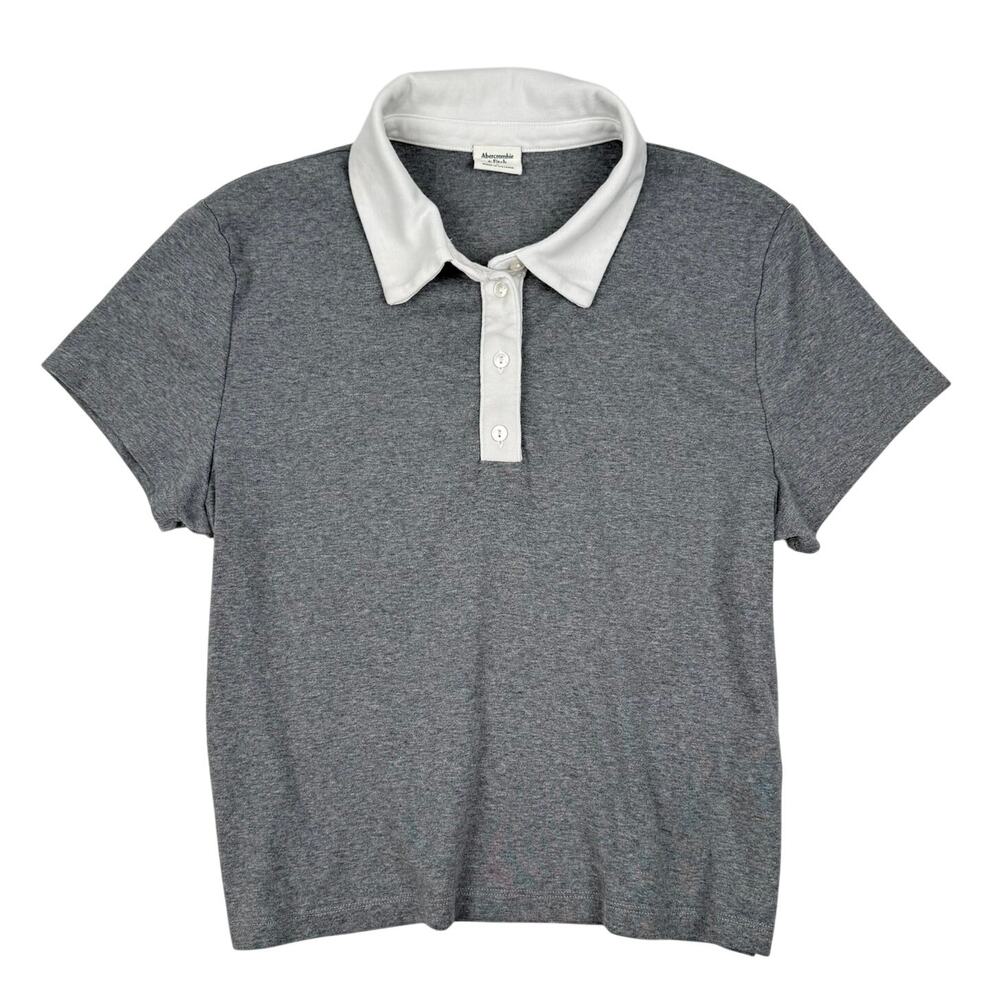 Abercrombie & Fitch Colorblock Polo Shirt Heather Gray White Collar Preppy L